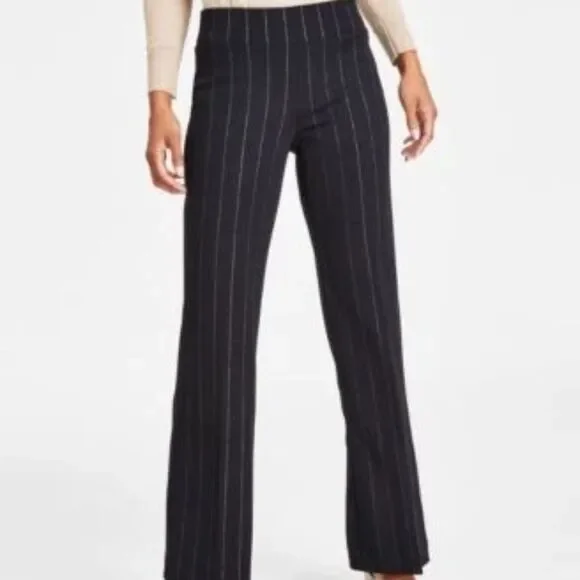 Women's Black Pinstripe Wide-Leg Pants - Picture 2 of 2